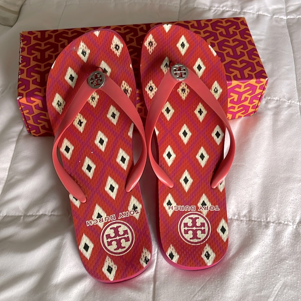 TORY BURCH Traveler Square Party Flip Flop, Sixe 10